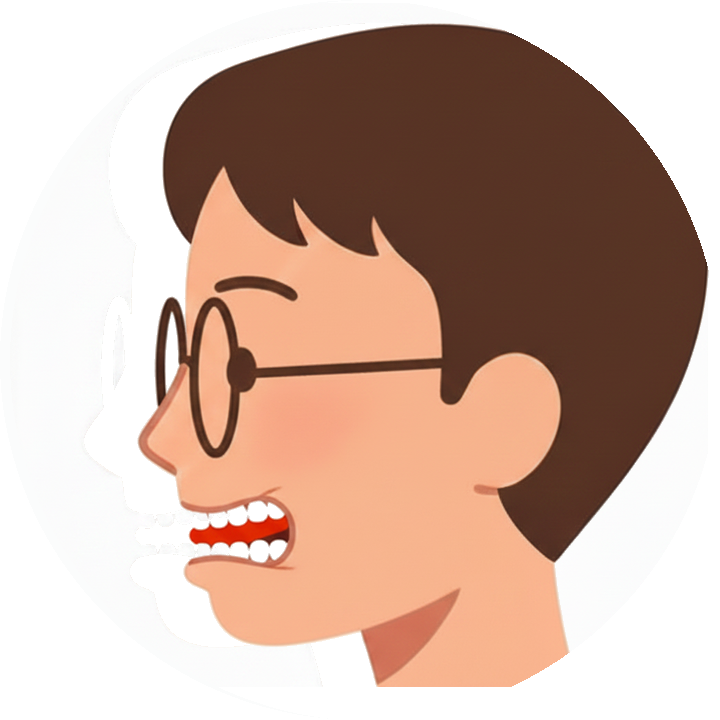 TH の舌の位置（上下の前歯で軽く挟む）を横から見たイラスト